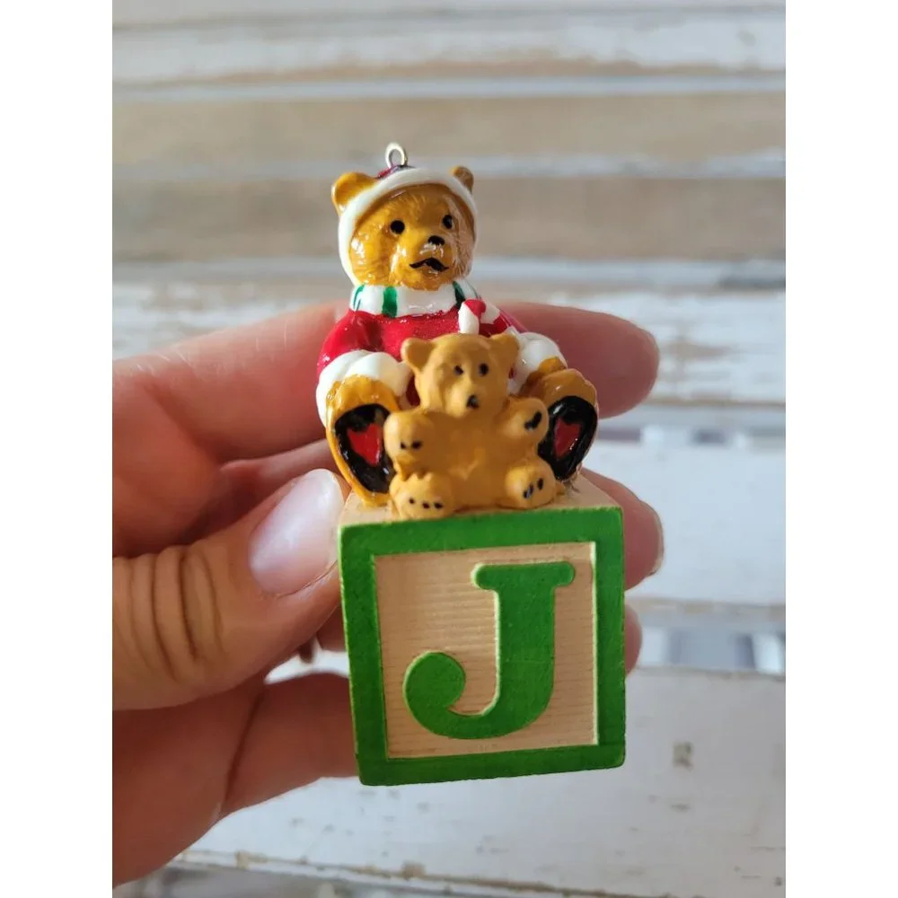 Block bear toy Santa ornament Xmas‎ figurine tree home decor vintage